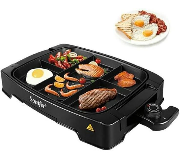Electric Multi Portion Grill Powerful Electric BBQ Grill Cooker SF-6074 -Black