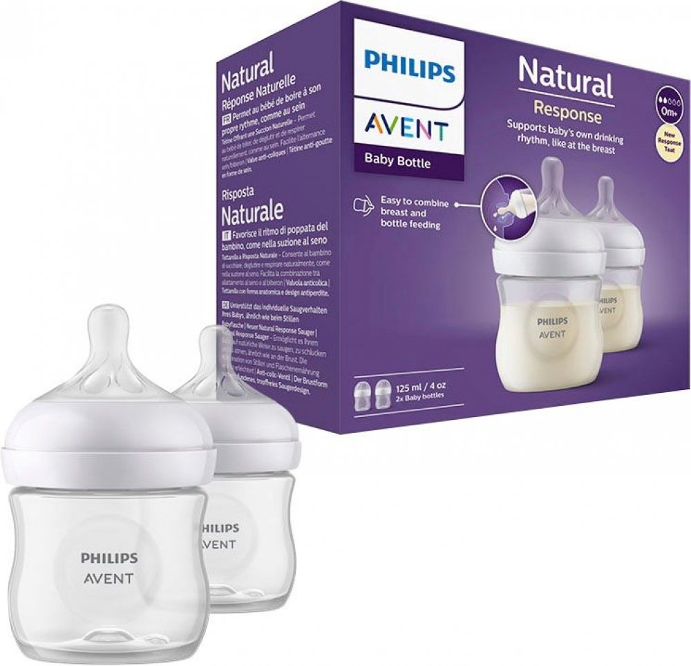 Philips Avent Natural Response Baby Bottle - 2 x 125ml Baby Milk Bottle