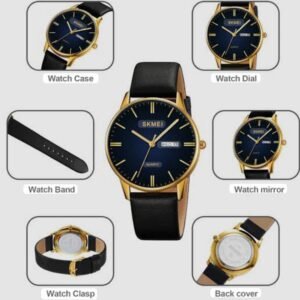 SKMEI Men's Quartz Business Watch Leather Strap Calendar Waterproof Wristwatch