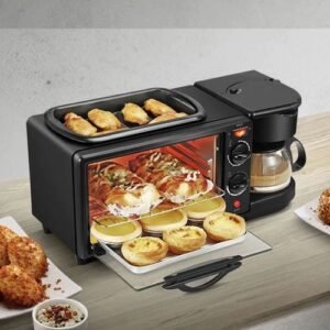 3-in-1 Breakfast Station, Includes Coffee Maker, Non-Stick Griddle, and 4-Slice Toaster Oven, Versatile Breakfast Maker