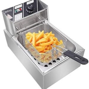Deep Fryer, Chip Electric Pan, Deep Fat Fryer 6L, Fat Fryer with Removable Basket and Professional Heating Element, Air Fryer for Home and Commercial Stainless Single Cylinder 2500W 220-240V