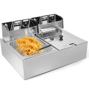 Commercial Double Basket Stainless Steel Electric Deep Fryer - 5000W, 12L Dual Tank