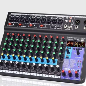 A12 Professional 12-Channel Digital DJ Audio Mixer for Mobile Phone Live Broadcast Computer Recording Features Microphone