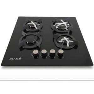 60cm Built-in 4 Burner Black Gas On Glass Hob Aut Batt Ign