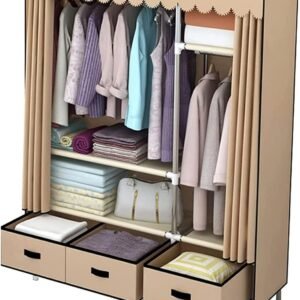 Wardrobe Fabric Canvas Wardrobe, Portable Clothes Closet Storage Organizer With Hanging Rail and Drawers