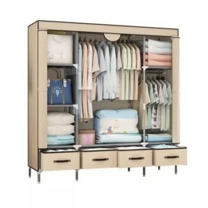 Portable Bedroom Furniture,Fabric Wardrobe Storage Organizer Large Furniture Clothing Cabinet With 4 Drawers 170 * 150 * 45CM