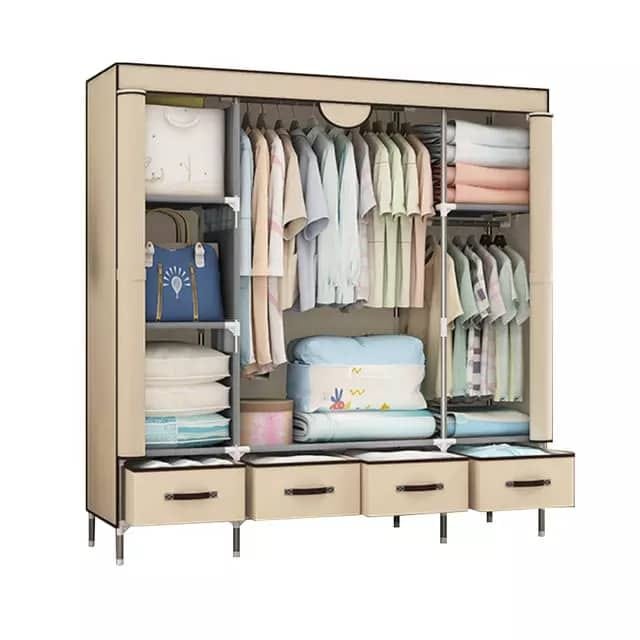 Portable Bedroom Furniture,Fabric Wardrobe Storage Organizer Large Furniture Clothing Cabinet With 4 Drawers 170 * 150 * 45CM