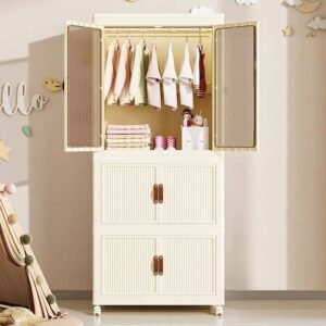Foldable Closet Wardrobes & Storage Cabinets With Magnetic Doors, Hanging Rods &