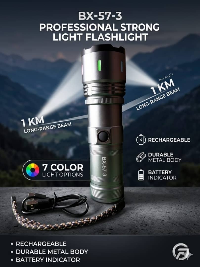 BX-57-3 Rechargeable Flashlight – 1KM Long Range Torch